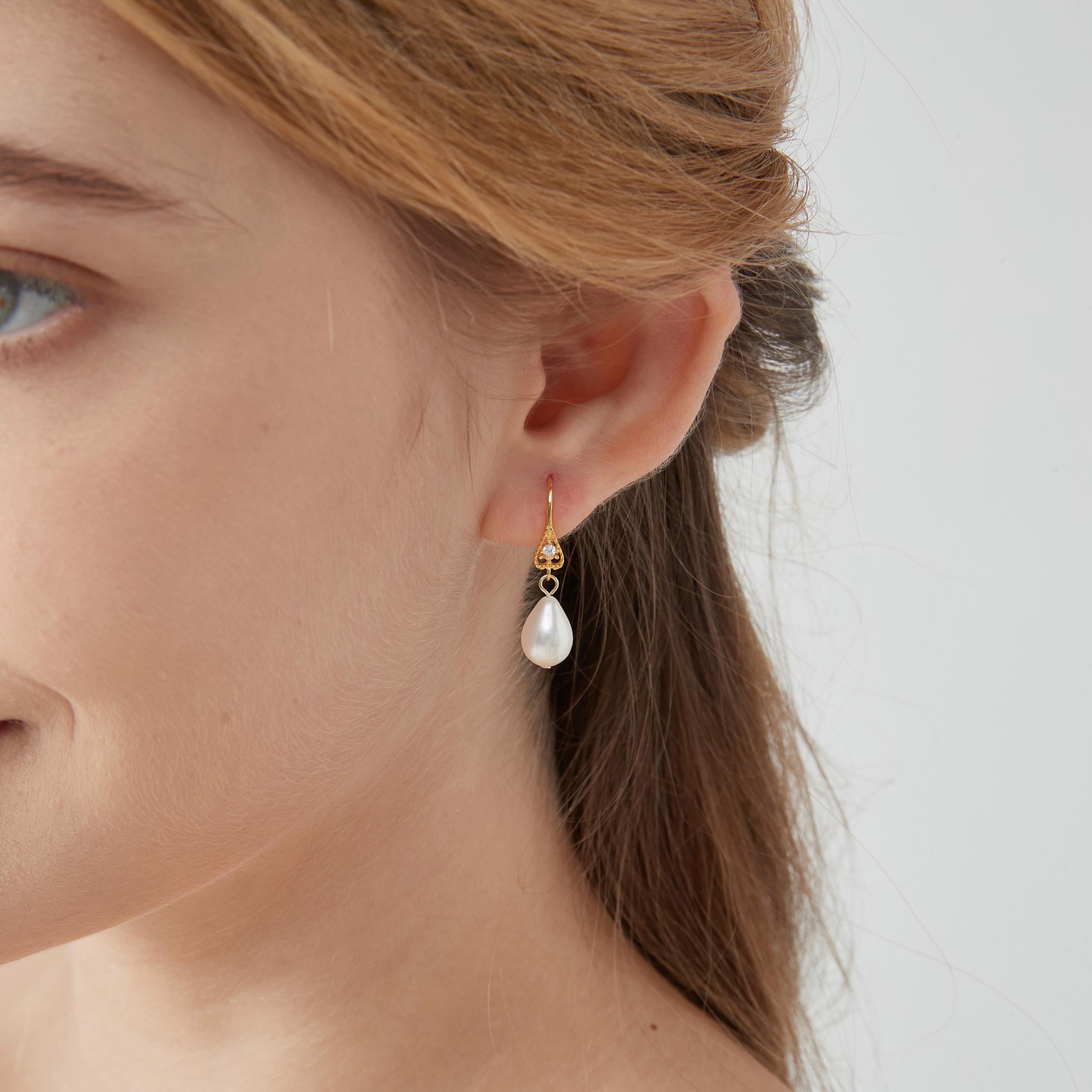 Natural Pearl Sterling Silver Dangle Earrings, Gold Plated S925 Hook Drop Earrings, Freshwater Pearl Wedding Bridal Earrings, Gift for Her