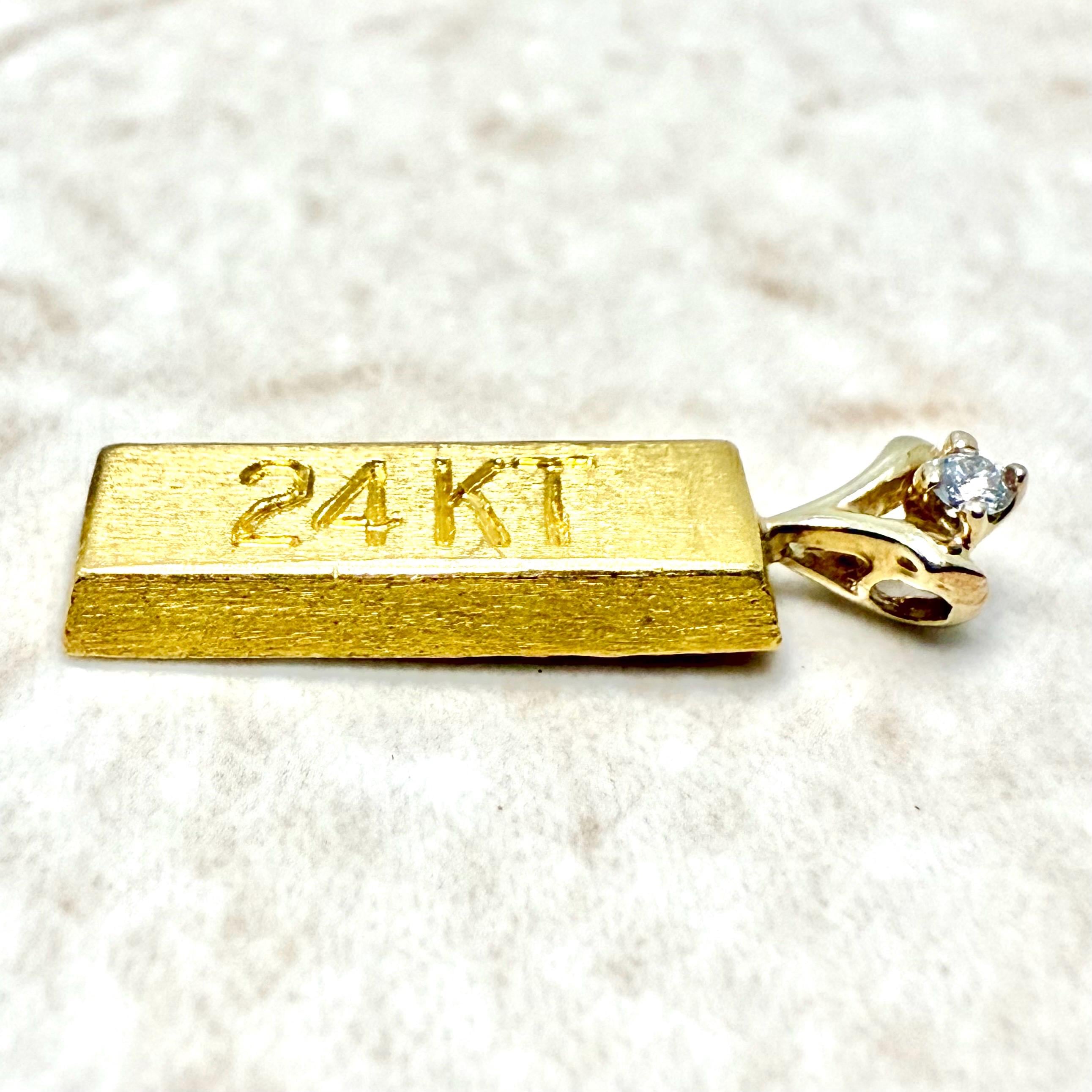 24K Pure Gold Bar Pendant - 24K Solid Gold Bullion Pendant - Pure Gold Pendant - 24K Gold Ingot Pendant - Gold Bar Charm - Holiday Gift