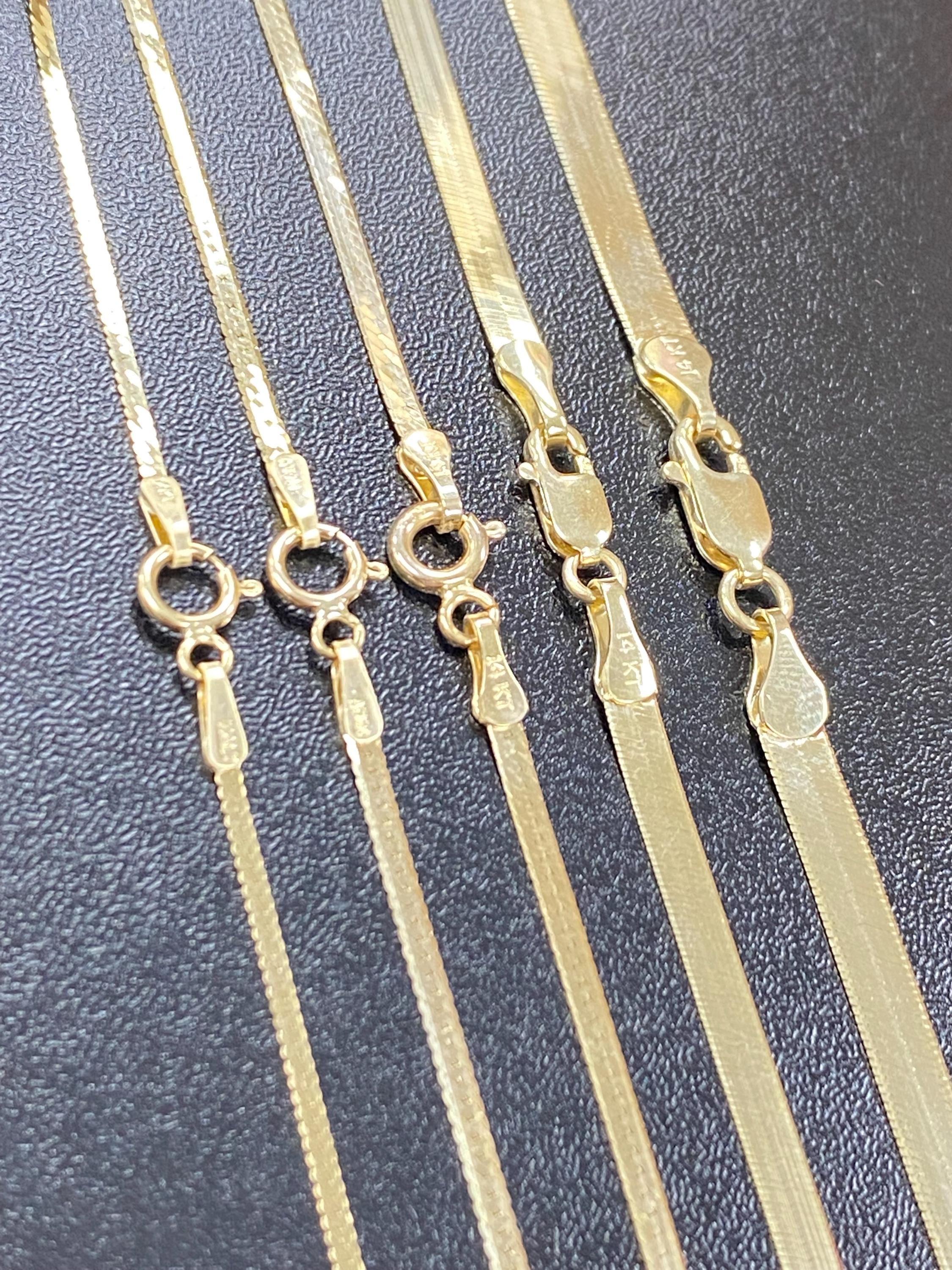 Elegant 14K Solid Gold Herringbone Necklace - Liquid Snake Link Design for Women, 1.25mm-4mm.