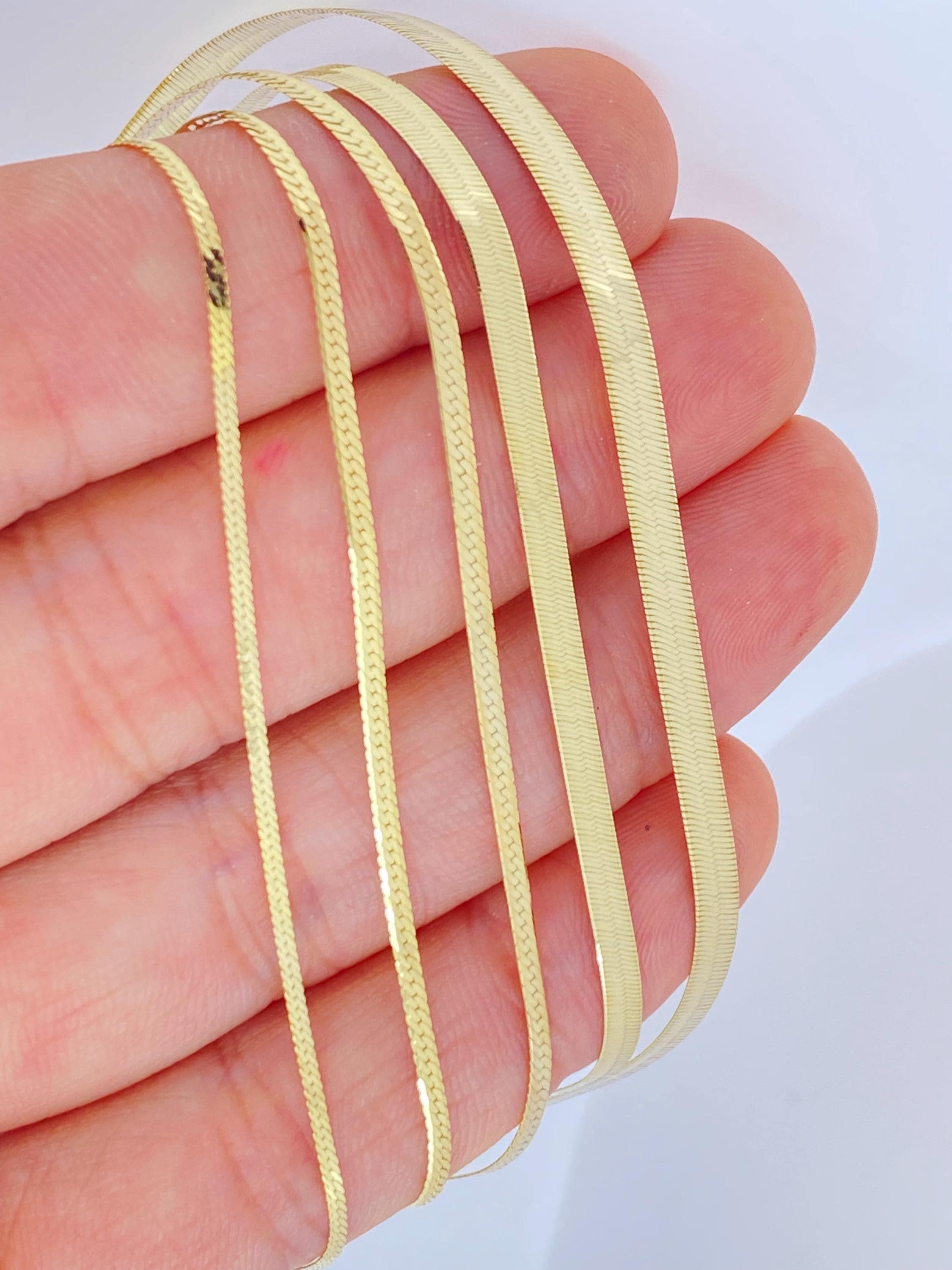 Elegant 14K Solid Gold Herringbone Necklace - Liquid Snake Link Design for Women, 1.25mm-4mm.