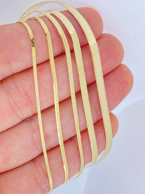 Elegant 14K Solid Gold Herringbone Necklace - Liquid Snake Link Design for Women, 1.25mm-4mm.