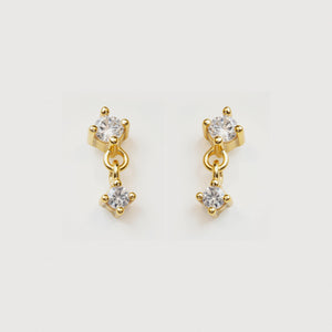 CZ Cubic Diamond Drop Dangle Studs, Dainty Tiny CZ Studs, 18K Gold Plated Sterling Silver Tiny Stud Earrings, Cartilage Stud, Gift for Her