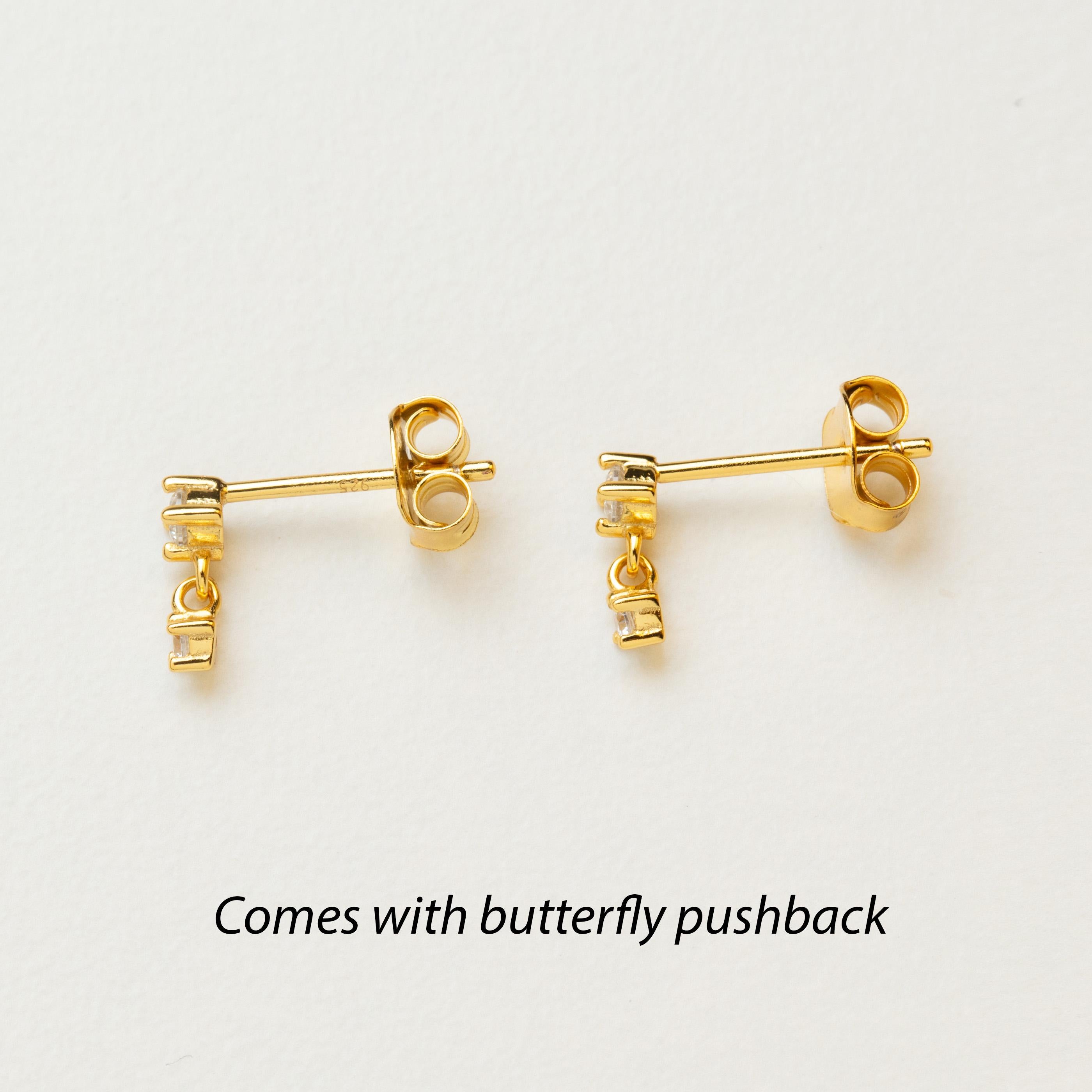 CZ Cubic Diamond Drop Dangle Studs, Dainty Tiny CZ Studs, 18K Gold Plated Sterling Silver Tiny Stud Earrings, Cartilage Stud, Gift for Her