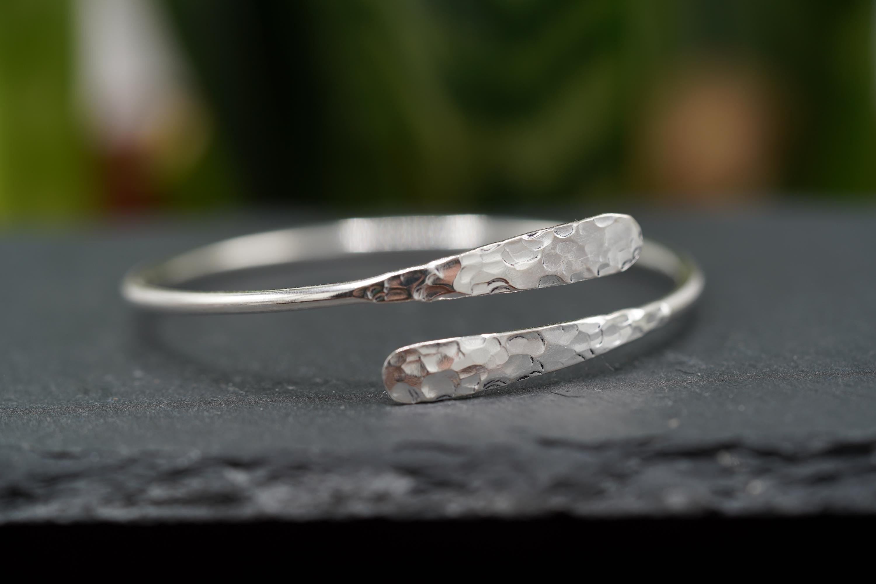 Tarnish-Free Hammered Silver Bracelet - Boho Rustic Bangle for Ethnic Style Lovers.