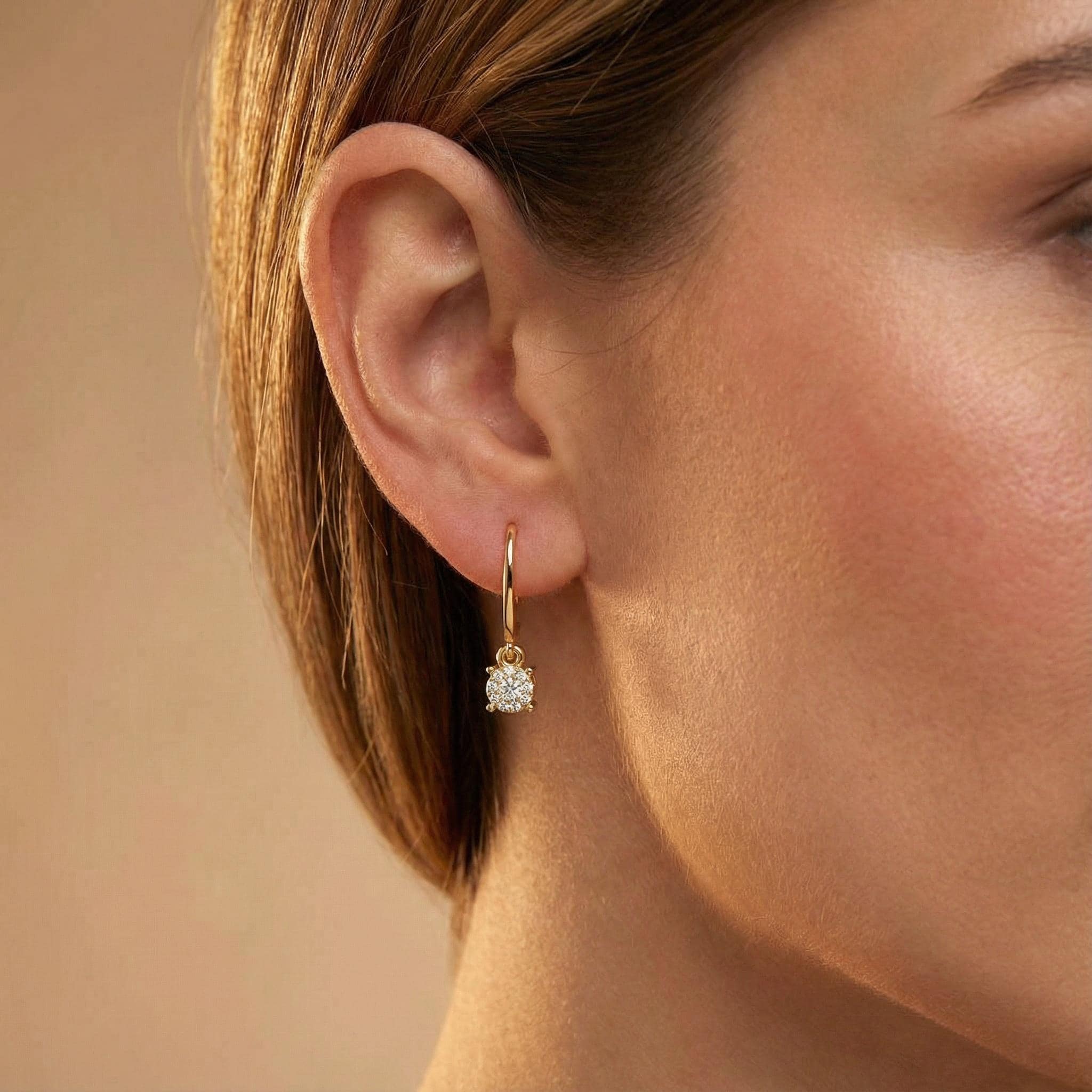 14Kt Gold Earrings, Dangle Diamond Drop Everyday Earrings Minimal Everyday Wear