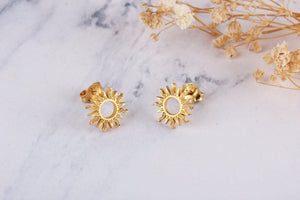 Dainty 14K Solid Gold Sun Stud Earrings - Perfect Celestial Gift for Her.