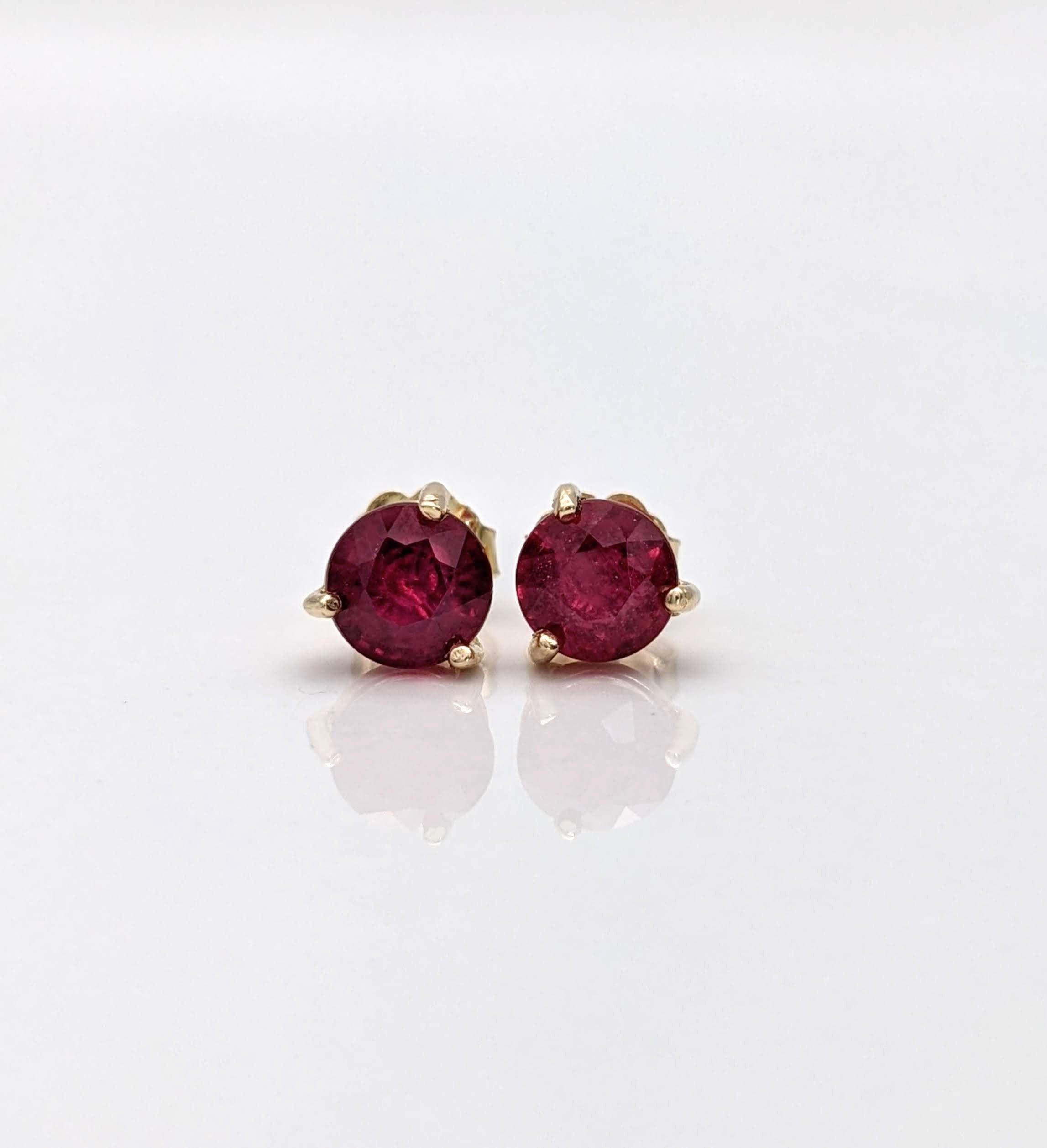 Stunning 14K Solid Gold Ruby Stud Earrings - Natural Round Cut July Birthstone Jewelry.