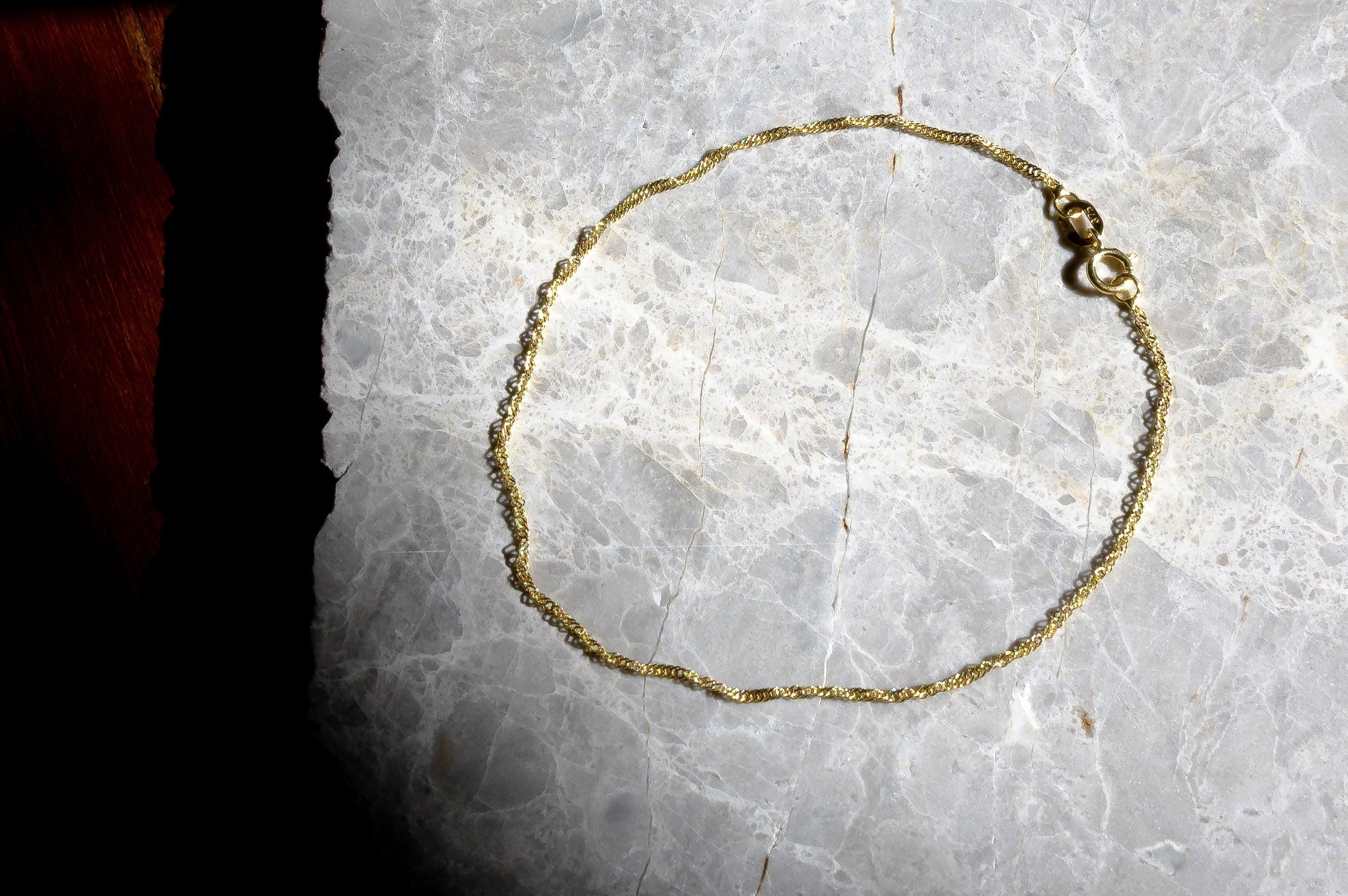 9Ct Yellow Gold Twist Curb Chain Anklet | Delicate Gold Ankle Bracelet