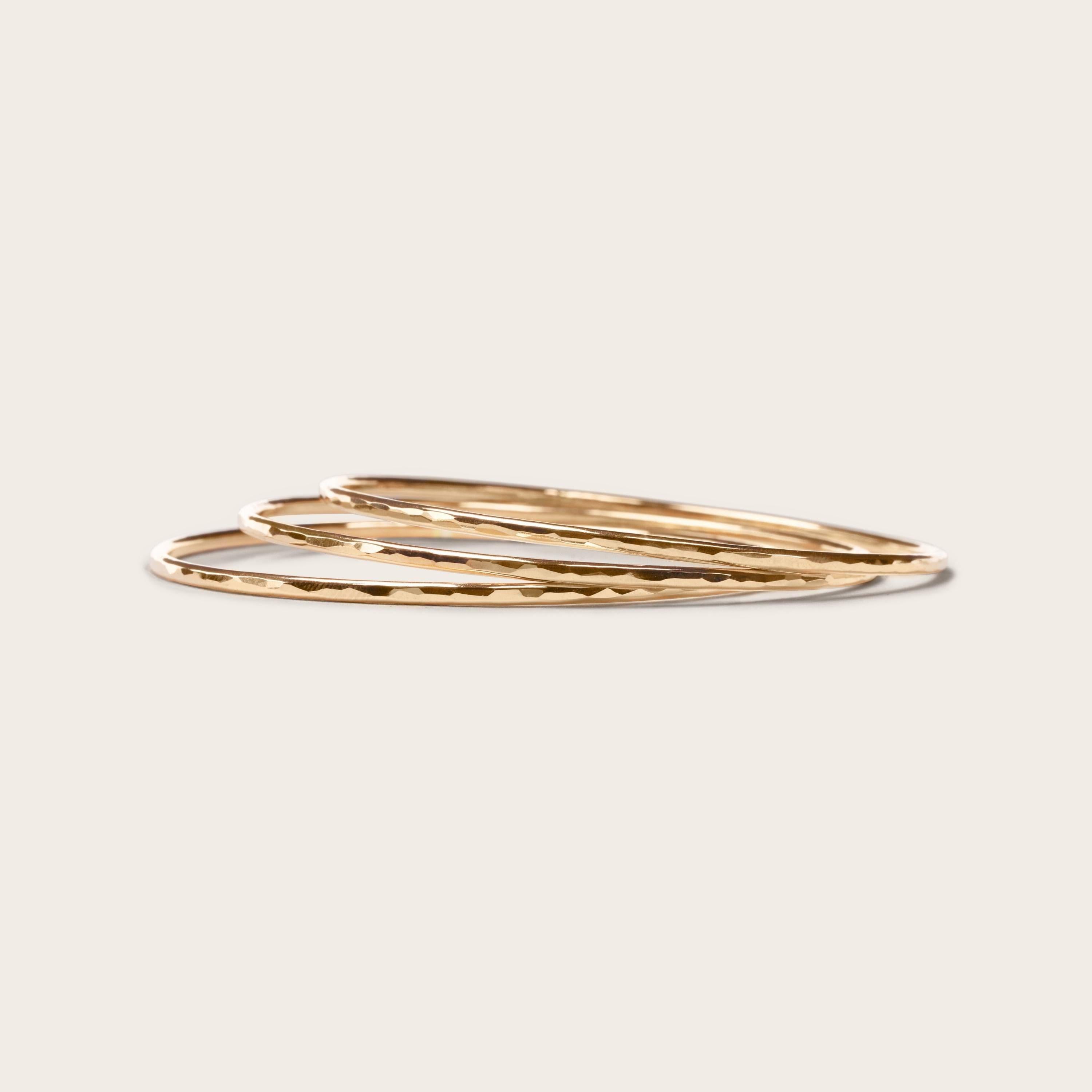 Elegant Trio of Thick Gold Bangles | 14K Gold Filled Hammered Bracelets | Perfect Gift for Every Occasion.