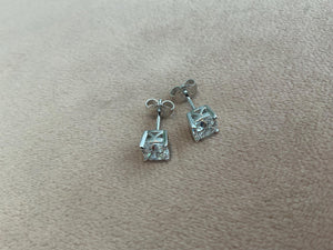 Lab Diamond 2.0 Carat Cushion Cut Stud Earrings: Platinum Plated Sterling Silver