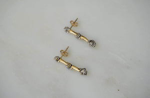 3-Diamond Straight Line Earrings / Vintage Estate 1990S 14K Gold 0.10TCW Brilliant Diamond Three-Stone Straight Line Dangle Drop Earrings