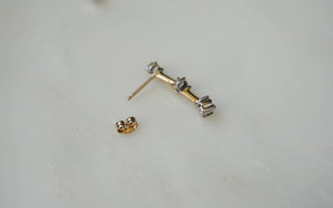 3-Diamond Straight Line Earrings / Vintage Estate 1990S 14K Gold 0.10TCW Brilliant Diamond Three-Stone Straight Line Dangle Drop Earrings