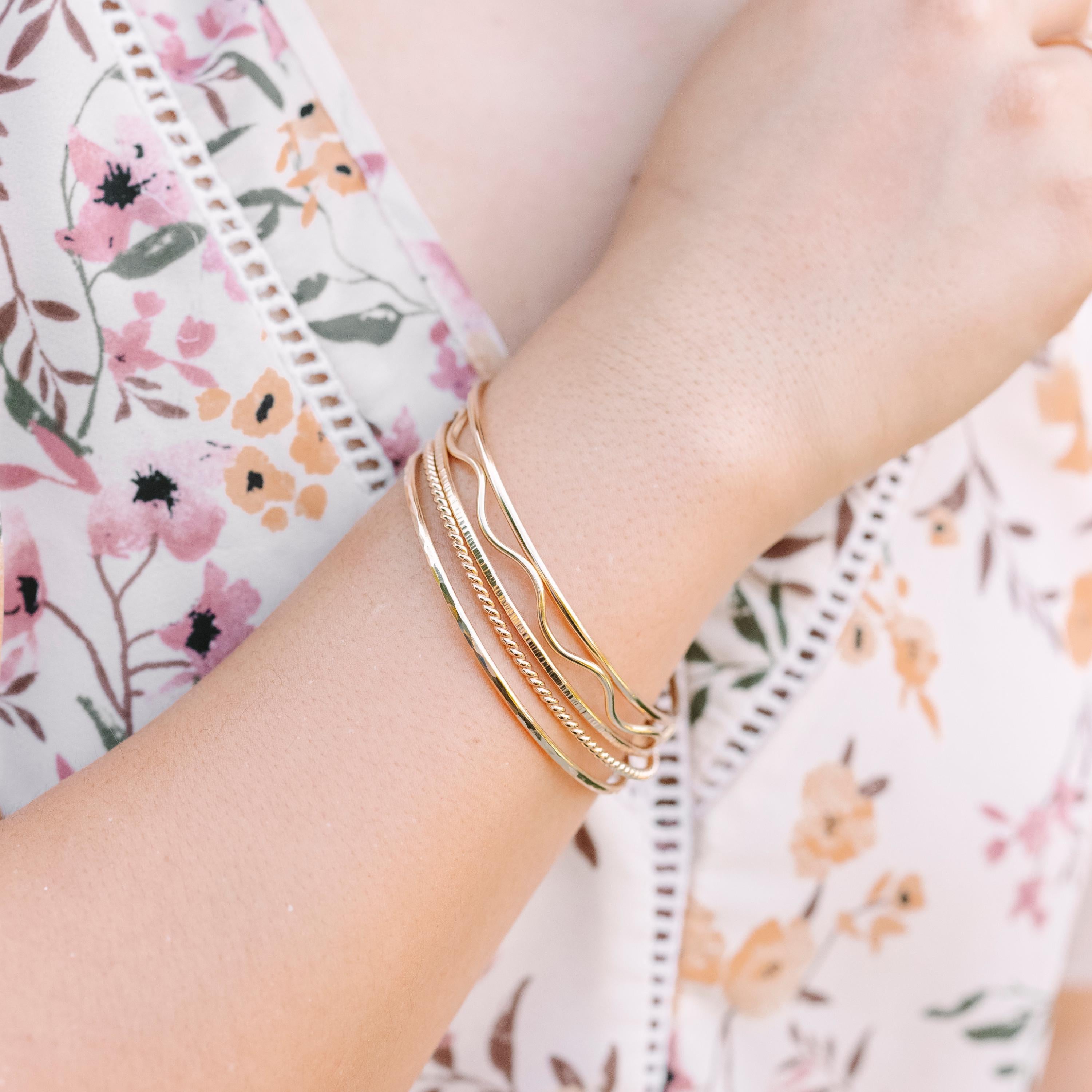 Thick 14K Gold Filled Hammered Bangle Bracelet - Perfect Stackable Gift!.