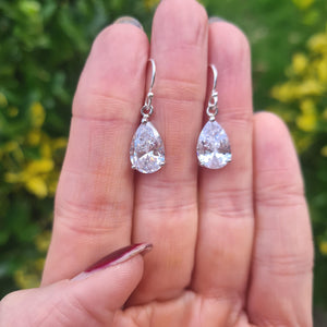 Small CZ Diamond Teardrop Earrings Sterling Silver Teardrop Wedding Earrings Dainty Crystal Drop Bridal Earrings Sparkly Prom Jewellery Gift