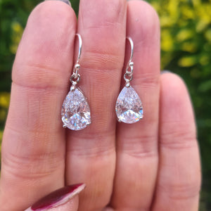 Small CZ Diamond Teardrop Earrings Sterling Silver Teardrop Wedding Earrings Dainty Crystal Drop Bridal Earrings Sparkly Prom Jewellery Gift