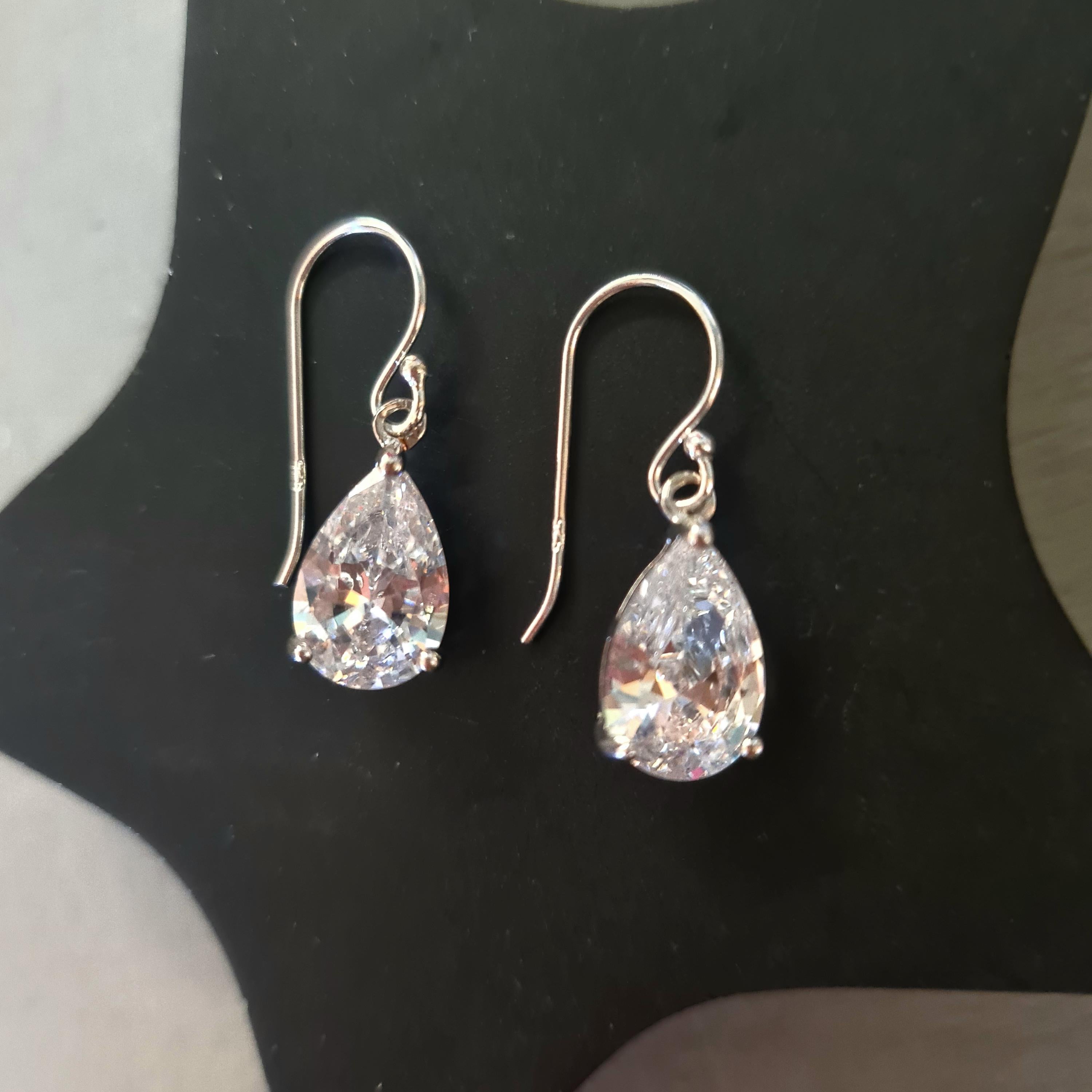 Small CZ Diamond Teardrop Earrings Sterling Silver Teardrop Wedding Earrings Dainty Crystal Drop Bridal Earrings Sparkly Prom Jewellery Gift