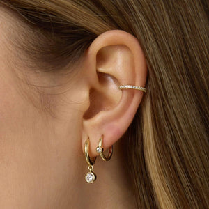 Elegant 14K Gold Bezel Diamond Huggie Hoop Earrings - Perfect Gift for Mom.