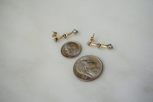 3-Diamond Straight Line Earrings / Vintage Estate 1990S 14K Gold 0.10TCW Brilliant Diamond Three-Stone Straight Line Dangle Drop Earrings