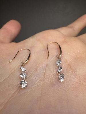 18K Solid Gold Triple Lab Diamond Drop Hook Earrings | Dangling Diamond Earrings, Dangle , Hook, Anniversary, Birthday, Valentine’S Day Gift