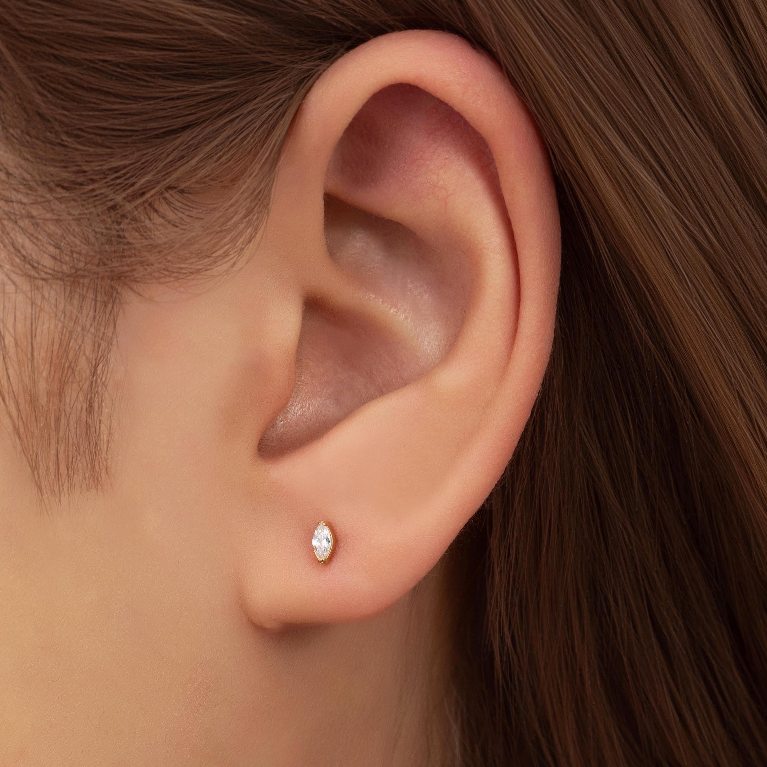 Premium Implant Grade Titanium Marquise Threadless Push Pin Labret Earrings - Flat Back Design for Comfort and Style.