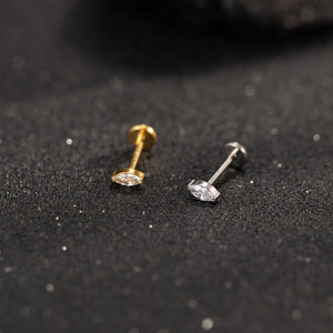 Premium Implant Grade Titanium Marquise Threadless Push Pin Labret Earrings - Flat Back Design for Comfort and Style.