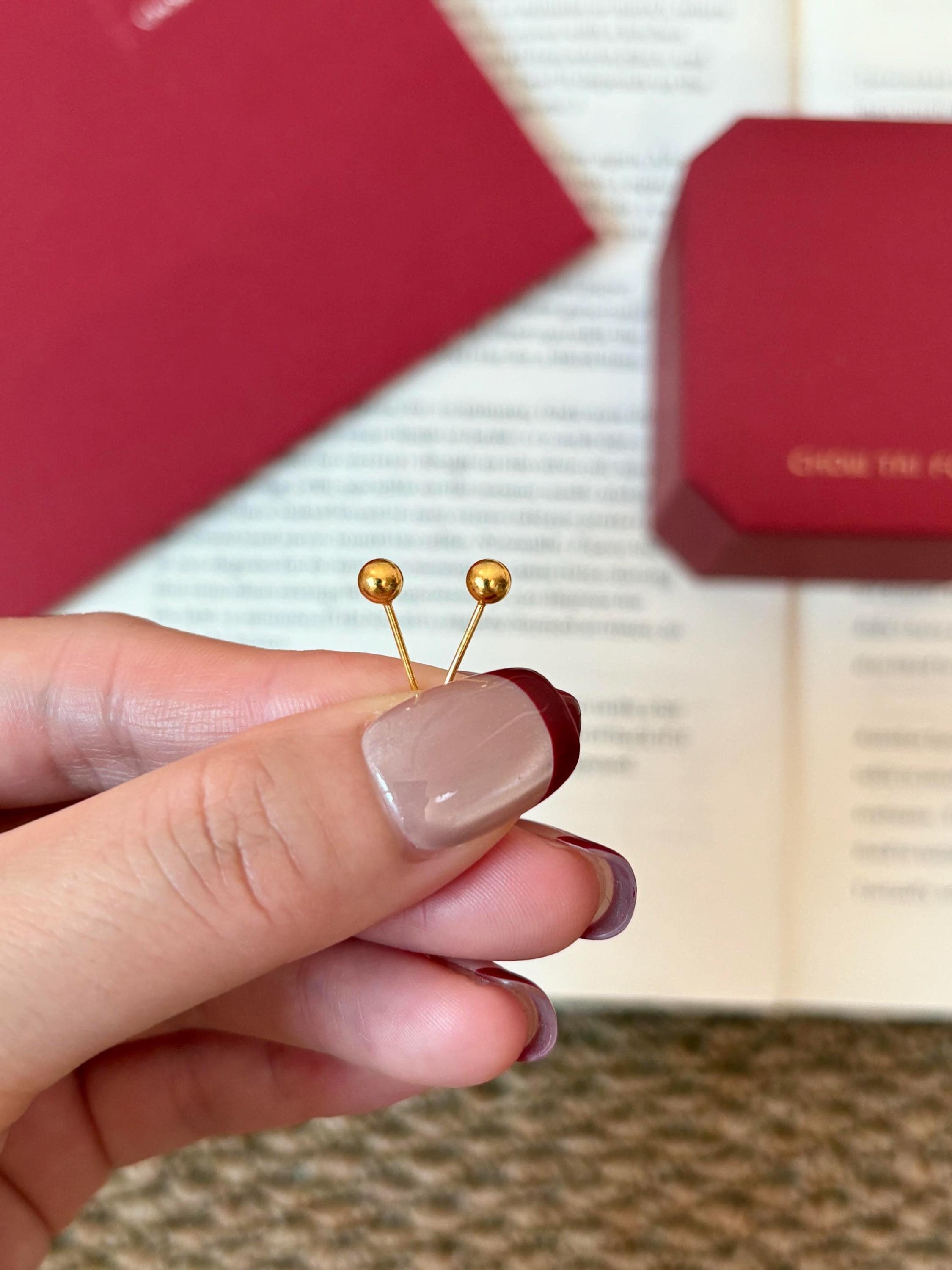 Luxurious 24K Solid Gold AU999 Minimalist Ball Stud Earrings.