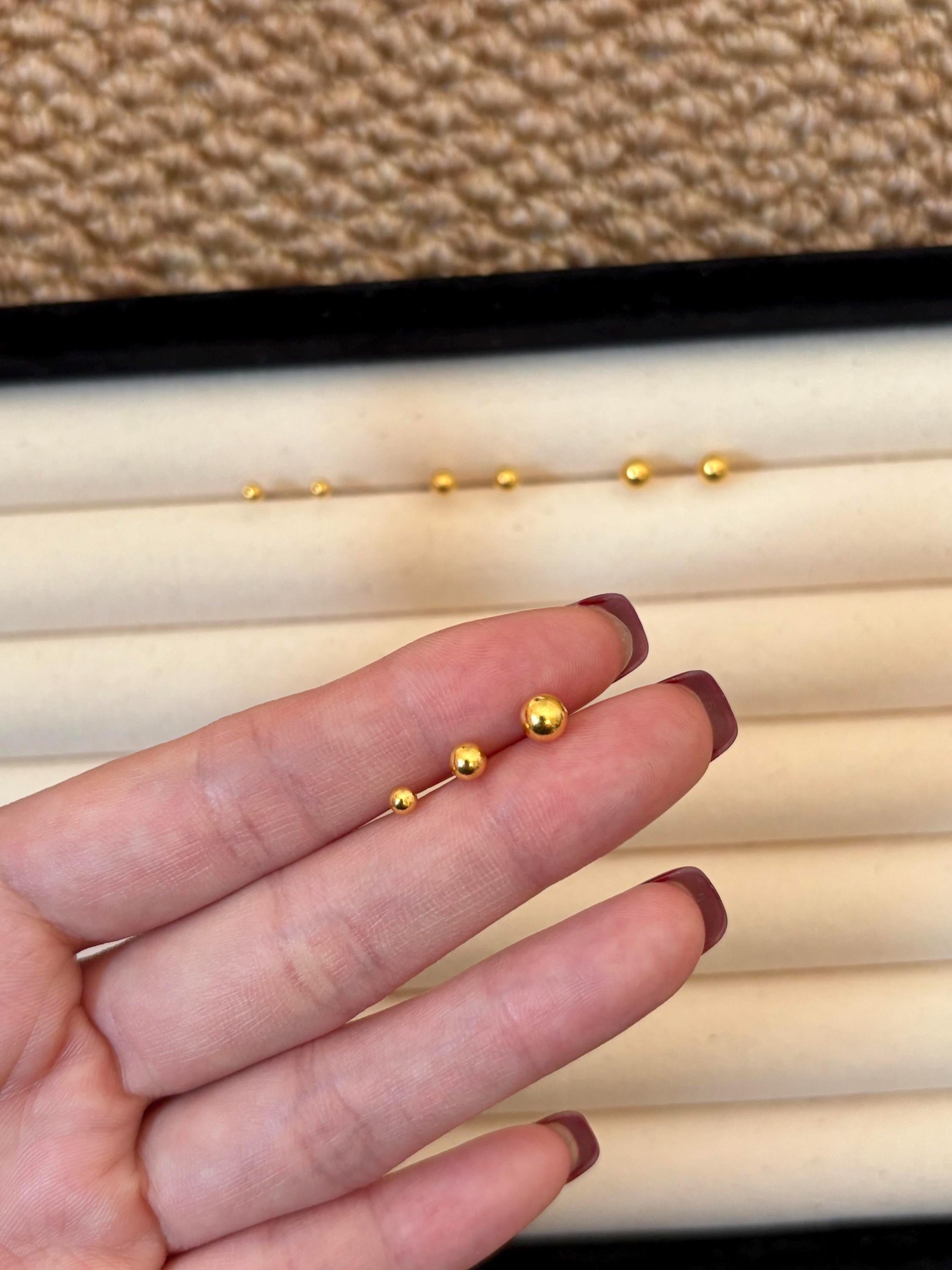 Luxurious 24K Solid Gold AU999 Minimalist Ball Stud Earrings.