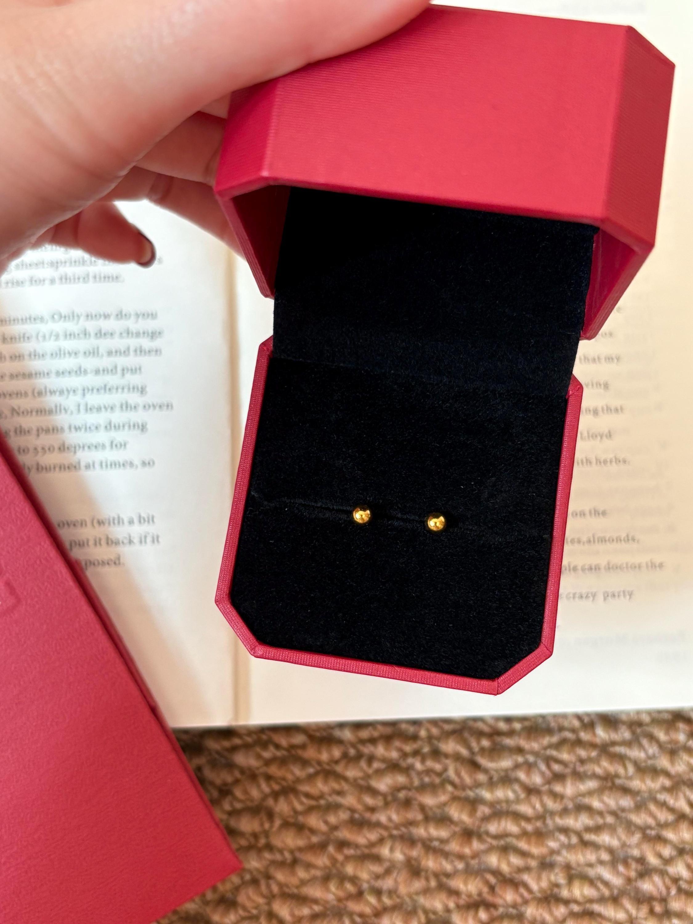 Luxurious 24K Solid Gold AU999 Minimalist Ball Stud Earrings.