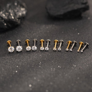 Titanium Tiny CZ Threadless Push Pin Labret Flat Back Earring