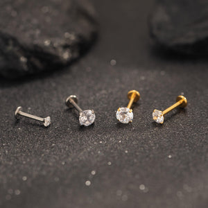 Titanium Tiny CZ Threadless Push Pin Labret Flat Back Earring