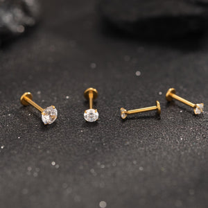 Titanium Tiny CZ Threadless Push Pin Labret Flat Back Earring