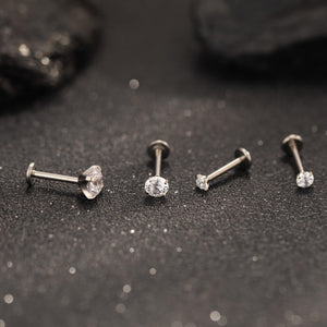 Titanium Tiny CZ Threadless Push Pin Labret Flat Back Earring