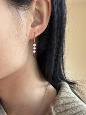 18K Solid Gold Triple Lab Diamond Drop Hook Earrings | Dangling Diamond Earrings, Dangle , Hook, Anniversary, Birthday, Valentine’S Day Gift