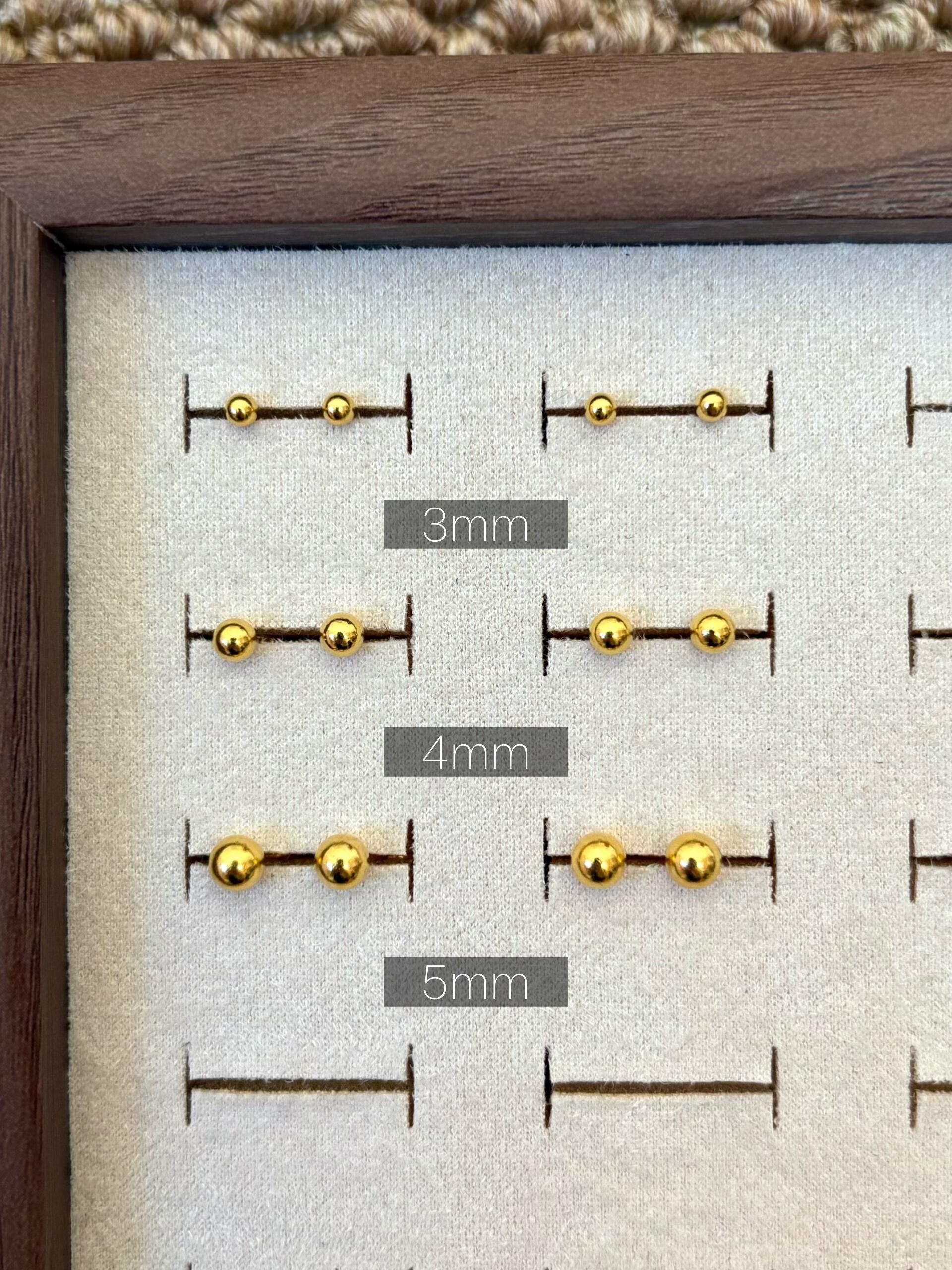 Luxurious 24K Solid Gold AU999 Minimalist Ball Stud Earrings.
