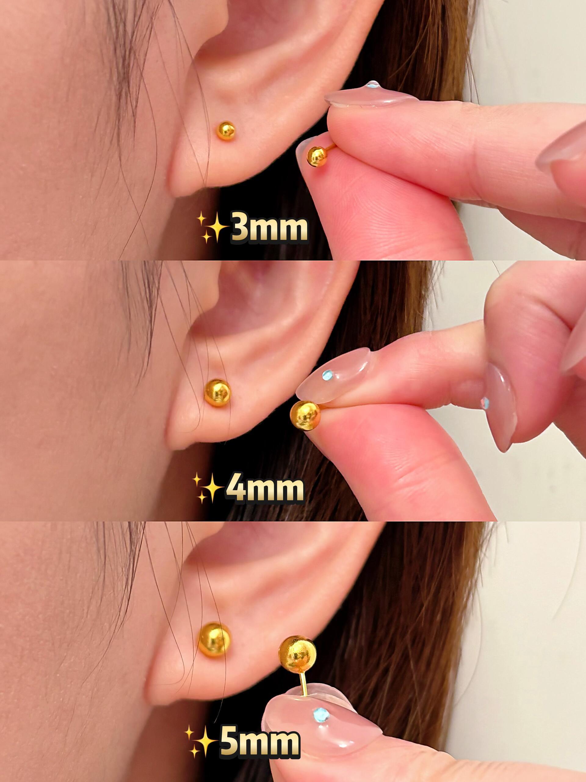 Luxurious 24K Solid Gold AU999 Minimalist Ball Stud Earrings.