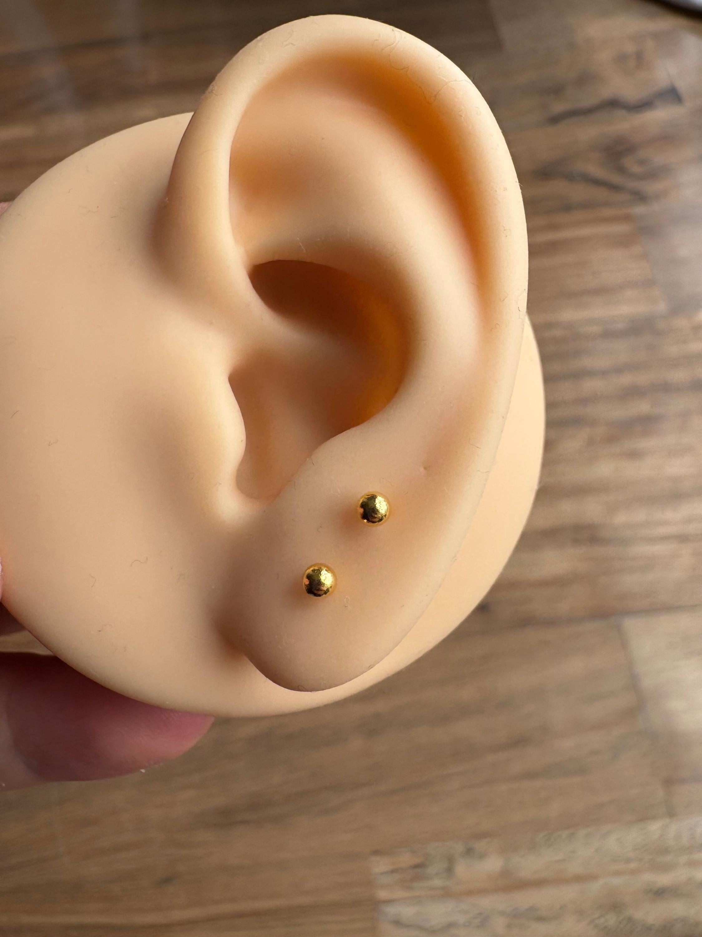 Luxurious 24K Solid Gold AU999 Minimalist Ball Stud Earrings.