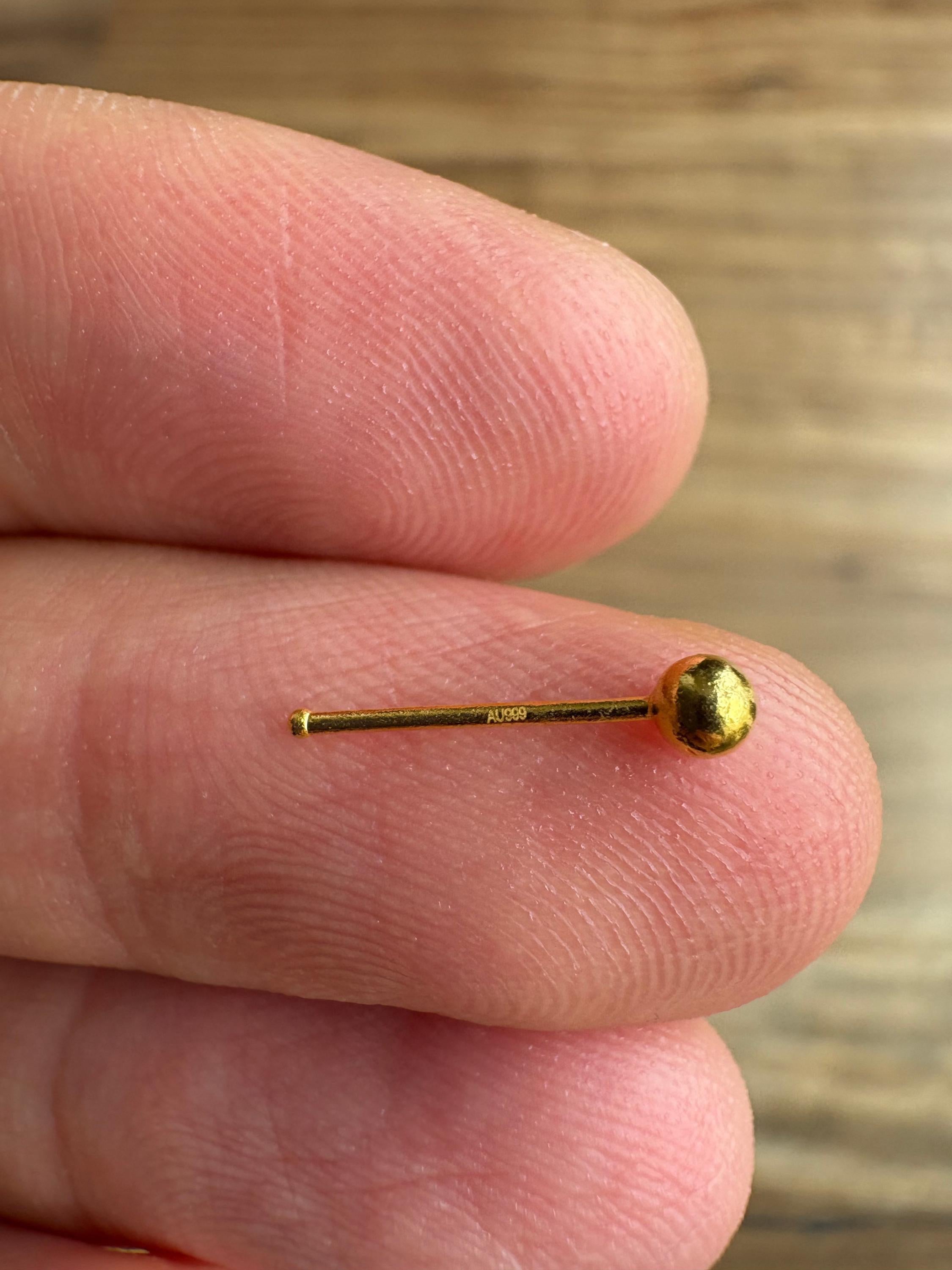 Luxurious 24K Solid Gold AU999 Minimalist Ball Stud Earrings.