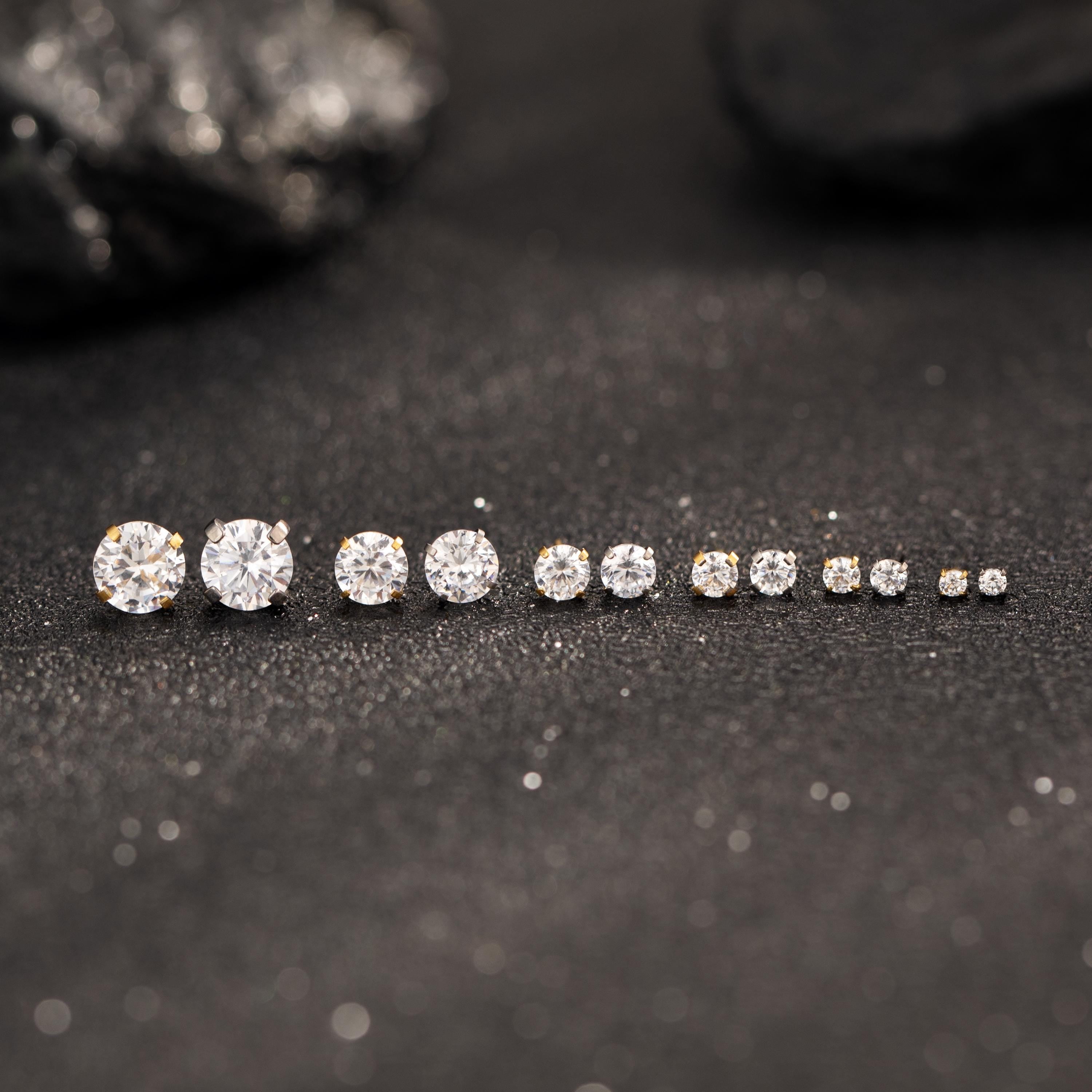 Titanium Tiny CZ Threadless Push Pin Labret Flat Back Earring