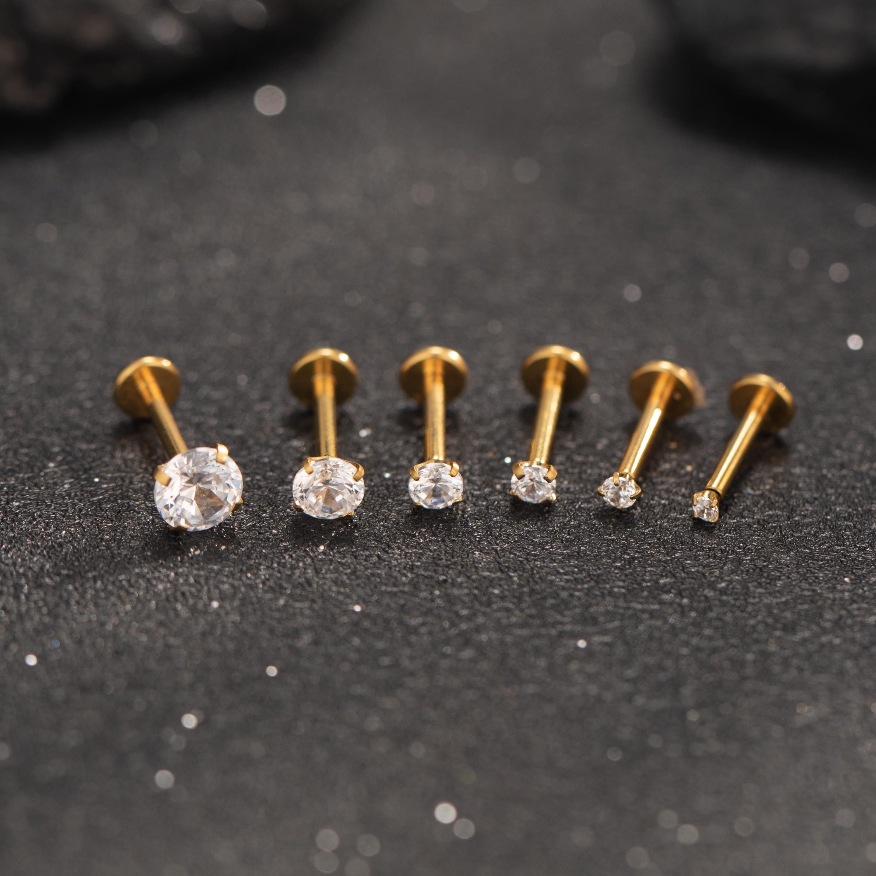 Titanium Tiny CZ Threadless Push Pin Labret Flat Back Earring