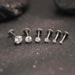 Titanium Tiny CZ Threadless Push Pin Labret Flat Back Earring
