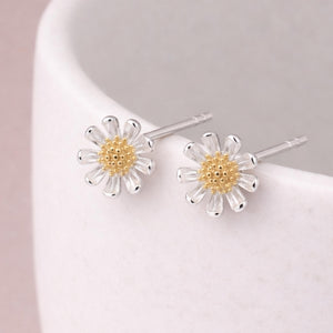 Sterling Silver and Gold Daisy Stud Earrings – 10Mm