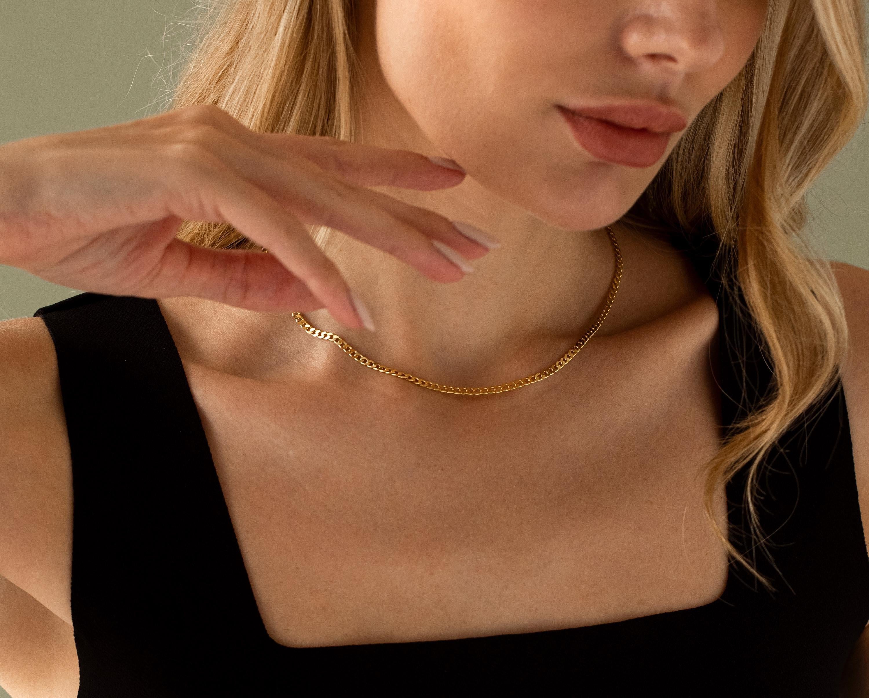Dainty 14K Solid Gold Cuban Curb Chain Necklace - Elegant Layering Essential.