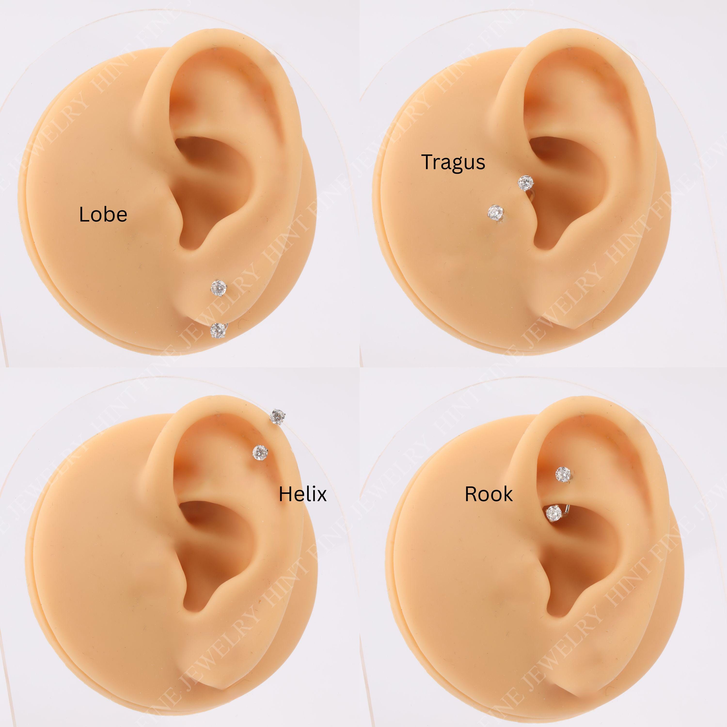 Sold as SINGLE- Waterproof 18G Titanium Flatback Front Back Earrings, Ear Jacket, Helix Stud, Tragus Stud, Daith Stud, Rook Stud