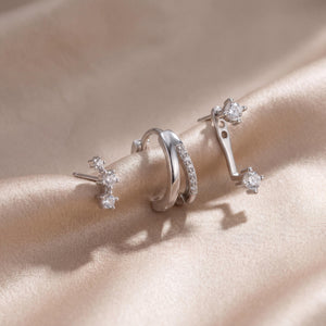 Dainty 18K Gold Filled CZ Stud & Hoop Earring Stack Set - Minimalist Cartilage Style.
