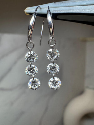 18K Solid Gold Triple Lab Diamond Drop Hook Earrings | Dangling Diamond Earrings, Dangle , Hook, Anniversary, Birthday, Valentine’S Day Gift