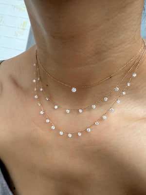 18K Solid Gold Pierced Diamond Necklace｜0.25Ct Pierced Diamond Choker｜Drilled Lab Diamond Pendant｜Delicate Fine Jewellery