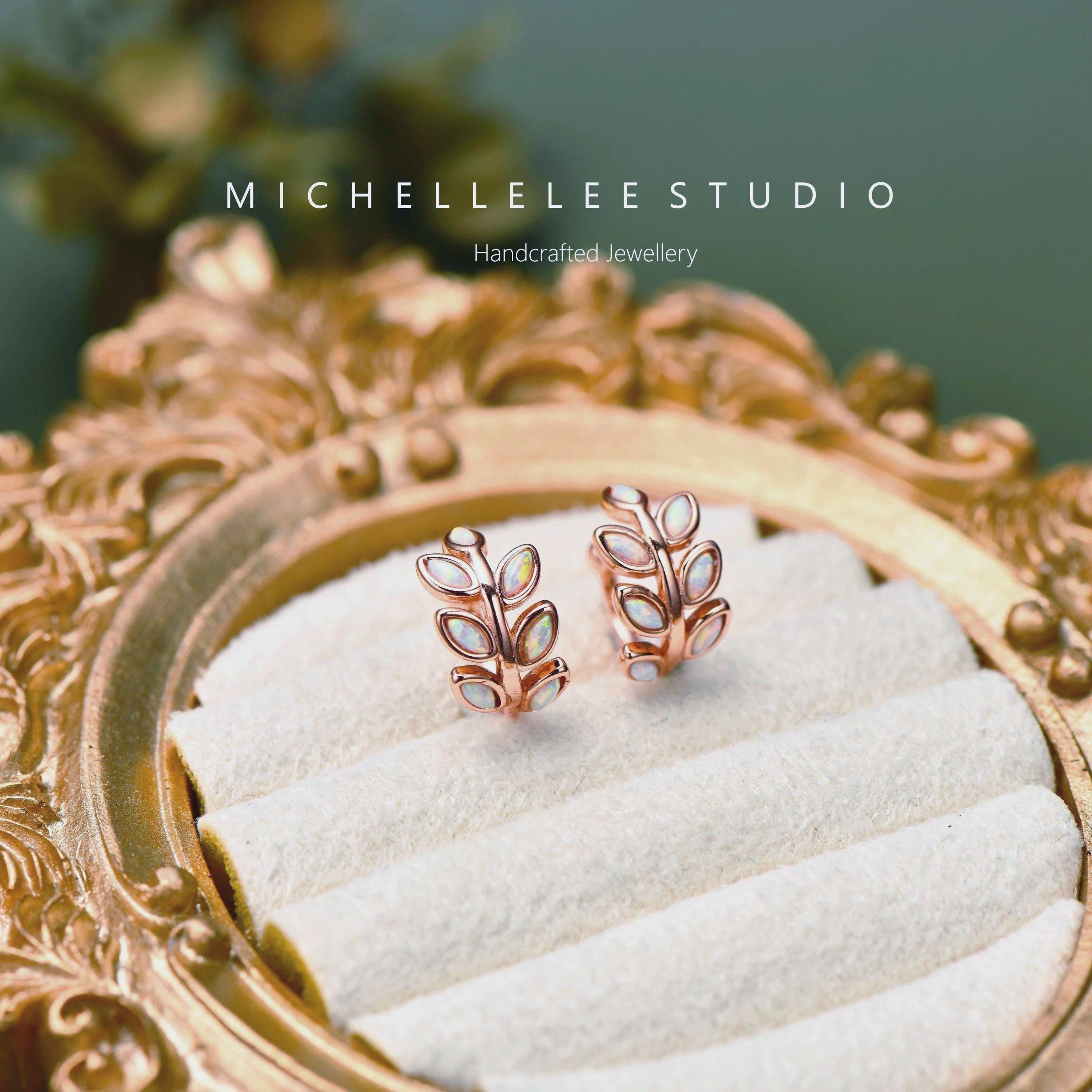 White Opal Leaf Ear Cuff, No Piercing Olive Branch Ear Wrap