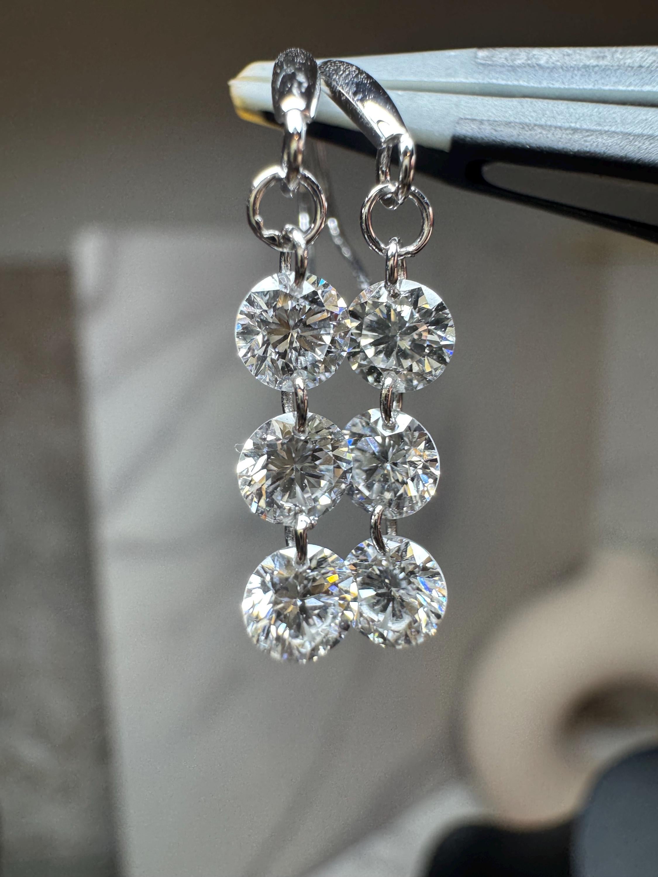 18K Solid Gold Triple Lab Diamond Drop Hook Earrings | Dangling Diamond Earrings, Dangle , Hook, Anniversary, Birthday, Valentine’S Day Gift