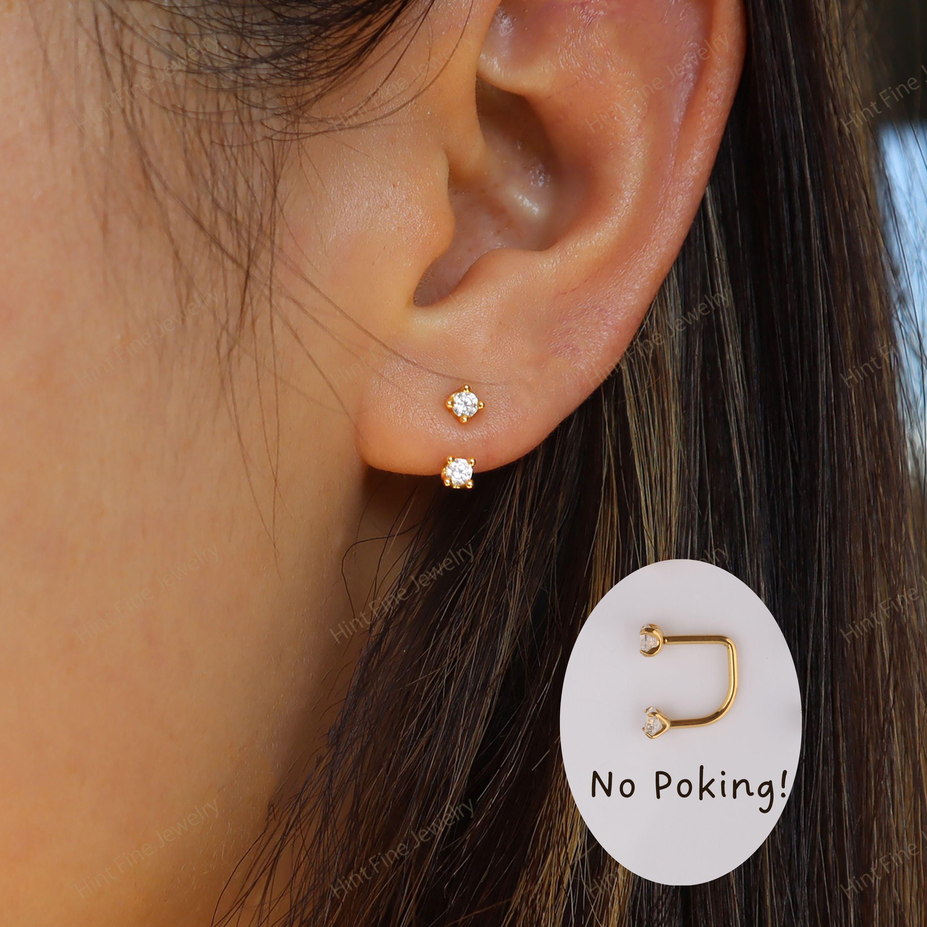 Waterproof 18G Titanium Flatback Front Back Earrings, Ear Jacket, Helix Stud, Tragus Stud, Daith Stud, Rook Stud