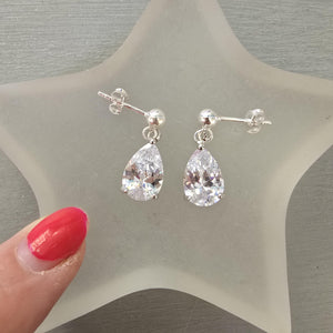 Small CZ Diamond Teardrop Earrings Sterling Silver Teardrop Wedding Earrings Dainty Crystal Drop Bridal Earrings Sparkly Prom Jewellery Gift
